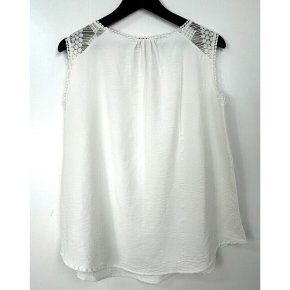 Hailey & Co Womens Sz M Tank Top Cream Ivory Blouse Flowy Embroidered Lace H2 - Picture 4 of 12